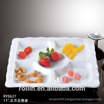 Unique Shape Porcelain Five Fruit Tray Divided Snack Plate